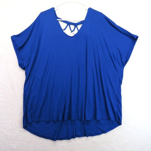 Lane Bryant Shirt Womens Size 26 Top Lattice Back Detail Blue White New - Picture 1 of 8